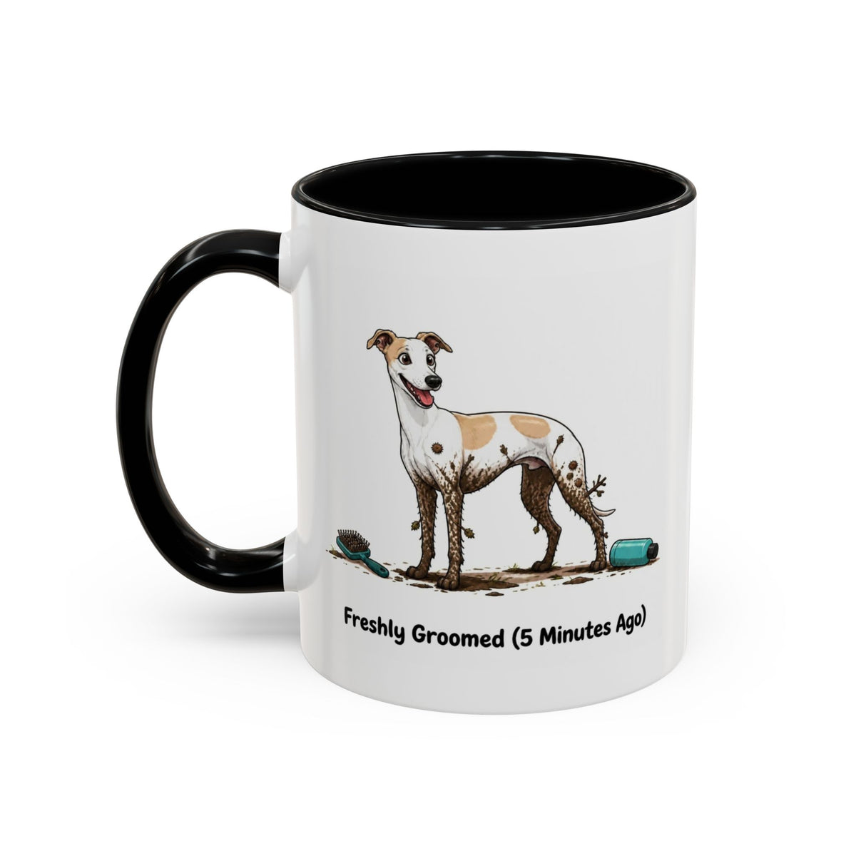 Freshly Groomed Mug - Whippet - White & Parti