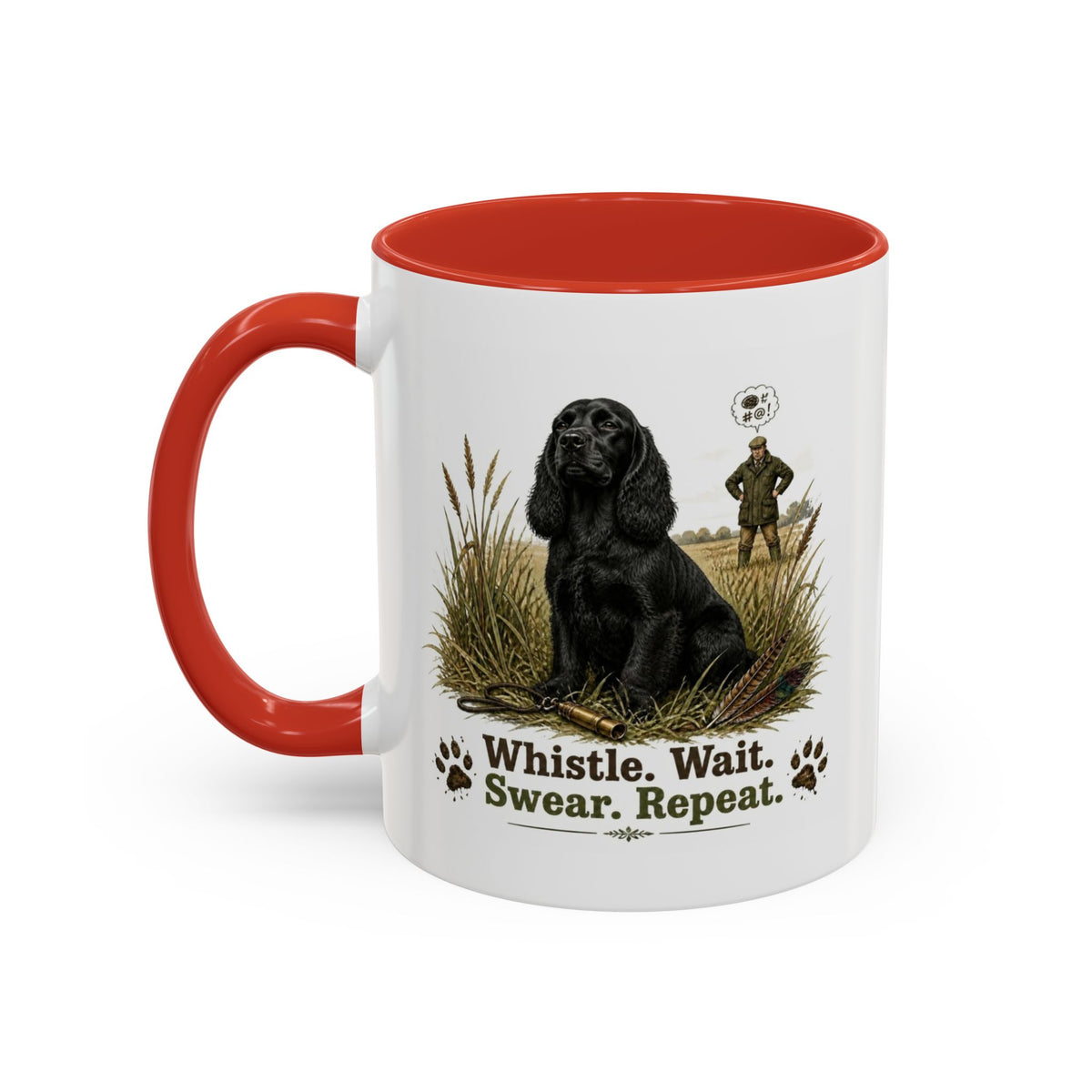 Funny Black Cocker Spaniel Mug - Whistle. Wait. Swear. Repeat. Working Gun Dog Gift, Dog Training Mug, 11oz