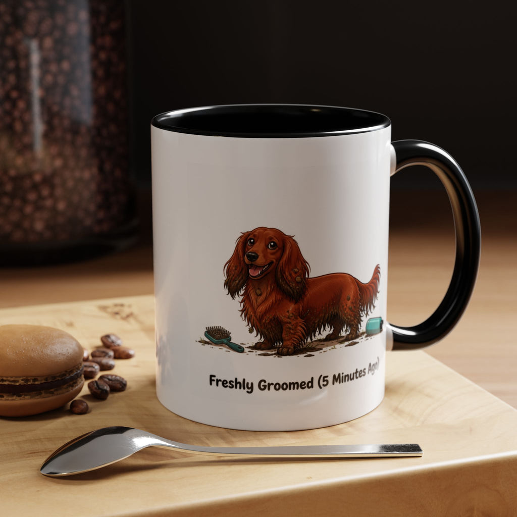 Freshly Groomed Mug - Mini Long Haired Dachshund - Red
