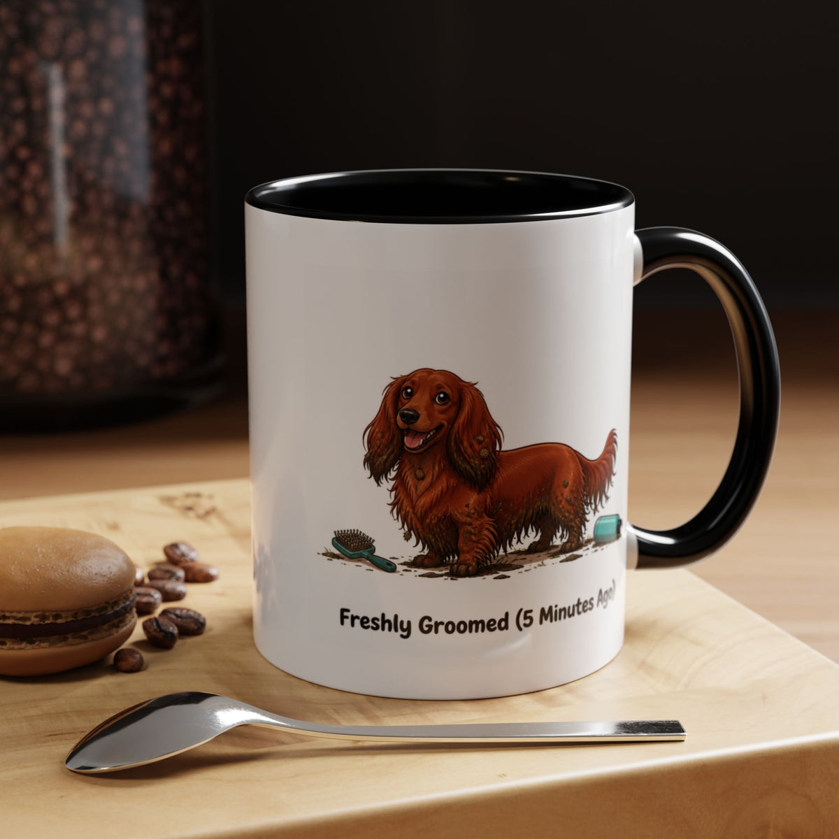 Freshly Groomed Mug - Mini Long Haired Dachshund - Red