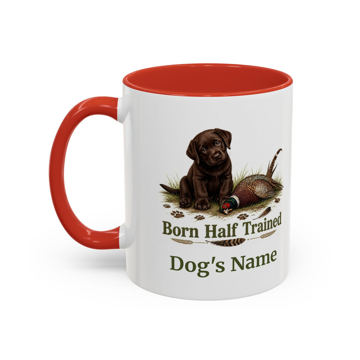 Personalised Chocolate Labrador Puppy Mug - Born Half Trained - Custom Dog Name, Pheasant Gun Dog Gift, 11oz