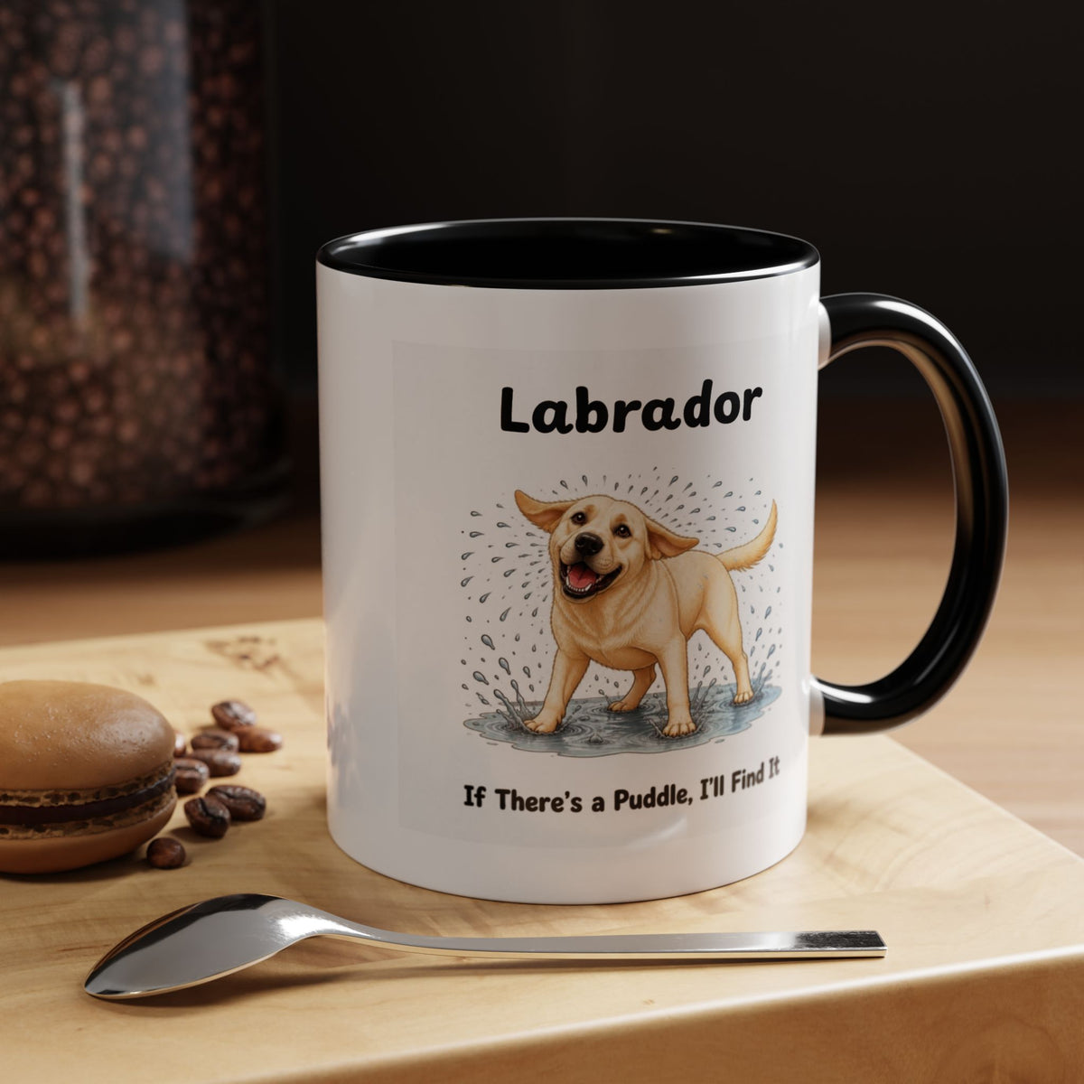 Personalised Yellow Labrador Mug - If There's a Puddle, I'll Find It - Custom Dog Name, Funny Wet Dog Gift, 11oz