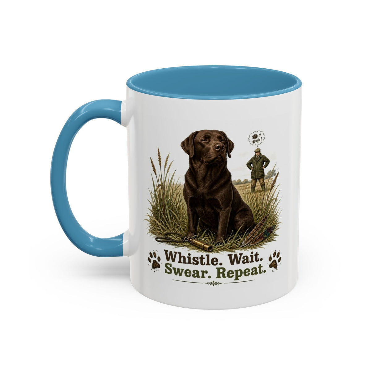 Funny Chocolate Labrador Mug - Whistle. Wait. Swear. Repeat. Working Gun Dog Gift, Dog Training Mug, 11oz