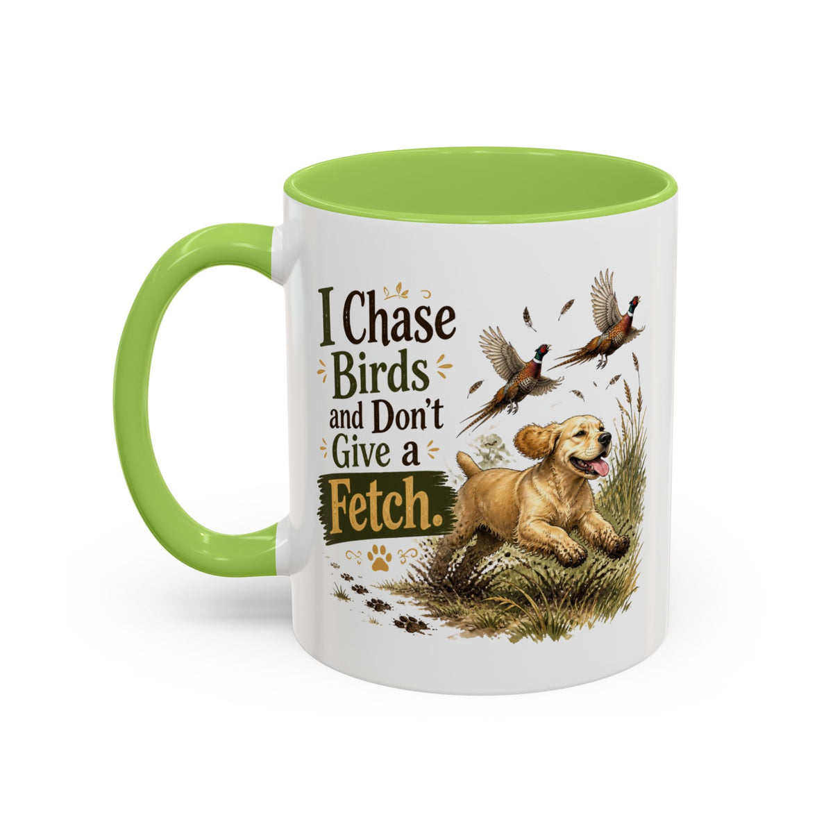 Funny Golden Cocker Spaniel Mug - I Chase Birds and Don't Give a Fetch, Working Gun Dog Gift, Pheasant Shooting Mug, 11oz