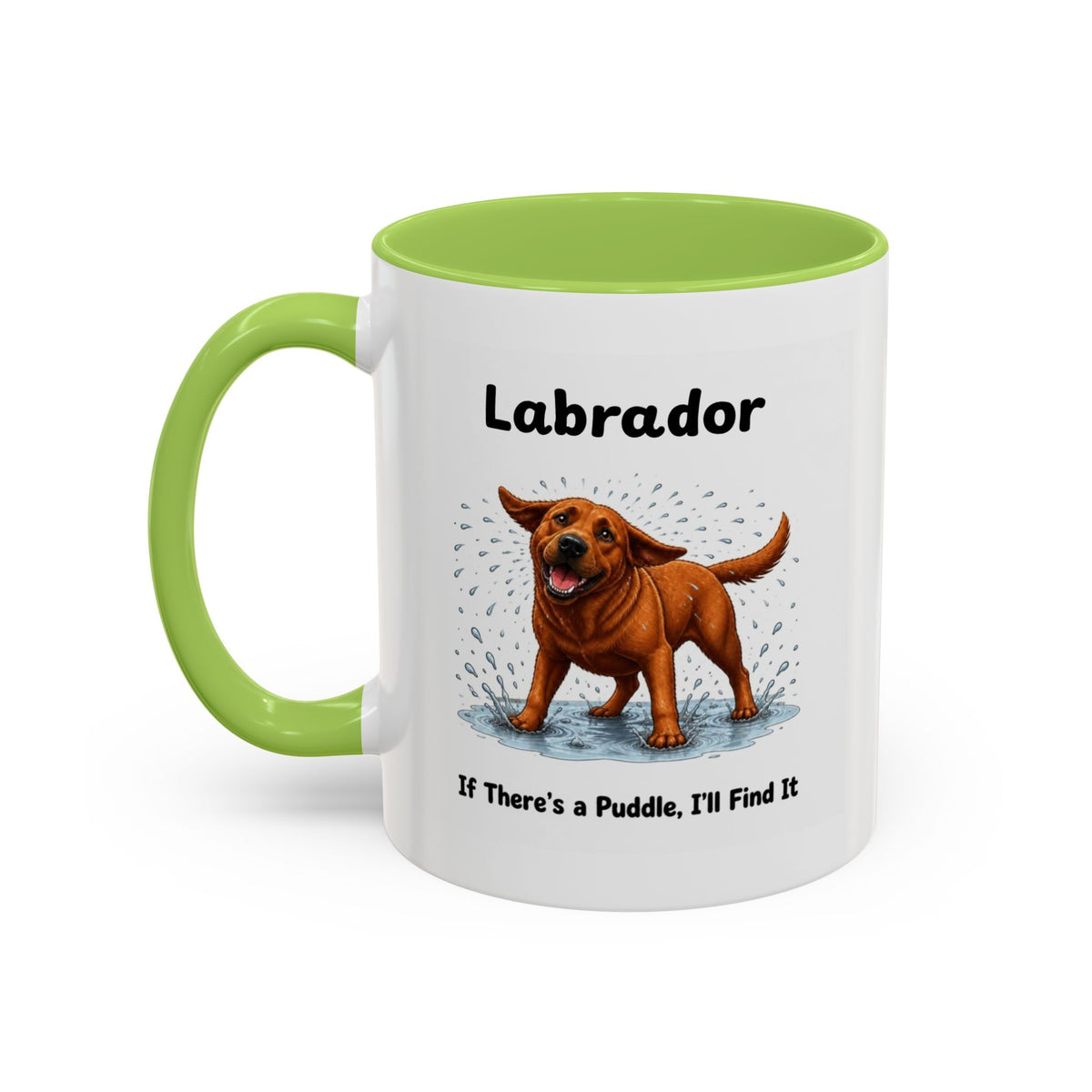 Personalised Fox Red Labrador Mug - If There's a Puddle, I'll Find It - Custom Dog Name, Funny Wet Dog Gift, 11oz