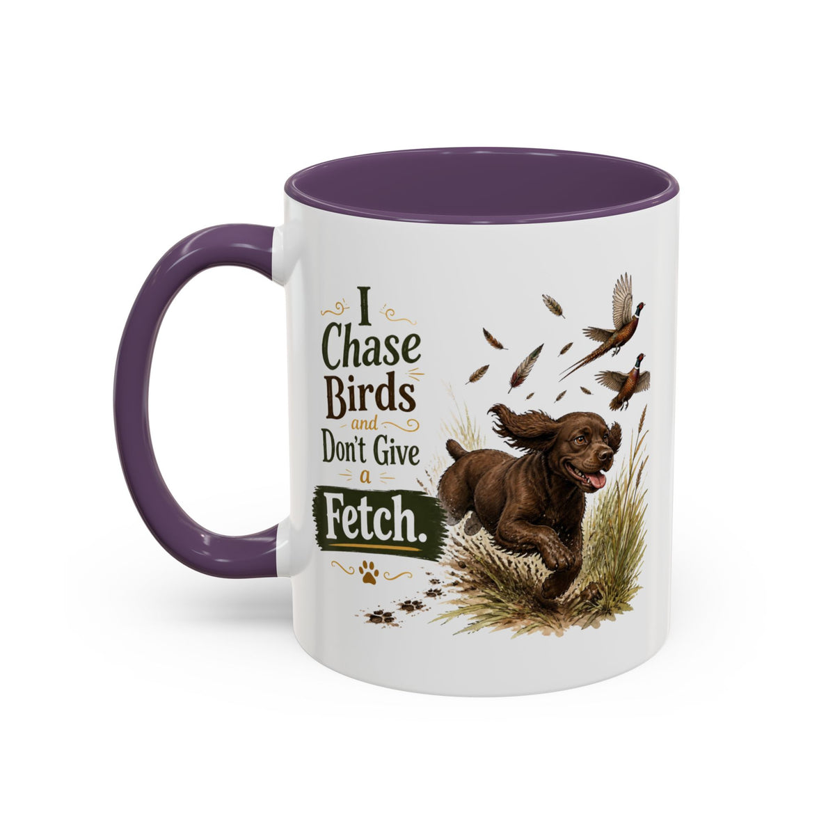 Funny Chocolate Cocker Spaniel Mug - I Chase Birds and Don't Give a Fetch, Working Gun Dog Gift, Pheasant Shooting Mug, 11oz
