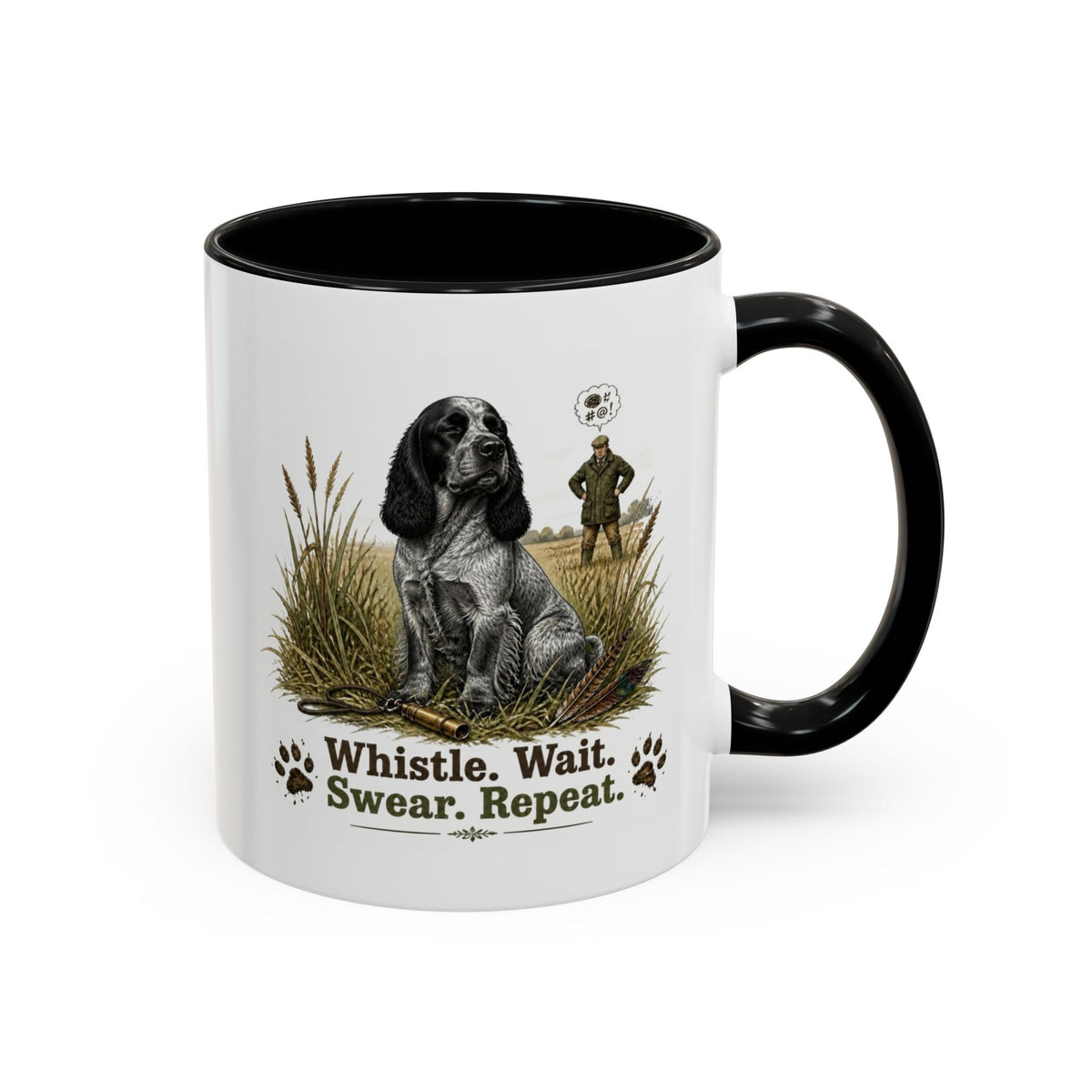Funny Blue Roan Cocker Spaniel Mug - Whistle. Wait. Swear. Repeat. Working Gun Dog Gift, Dog Training Mug, 11oz