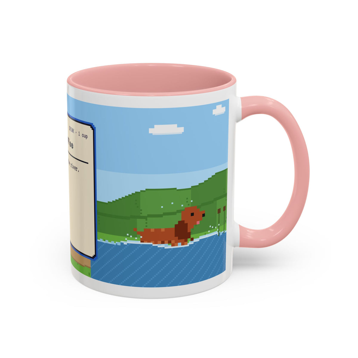 Spaniel Coffee pixel art mug with spaniel paddling in water – view 10