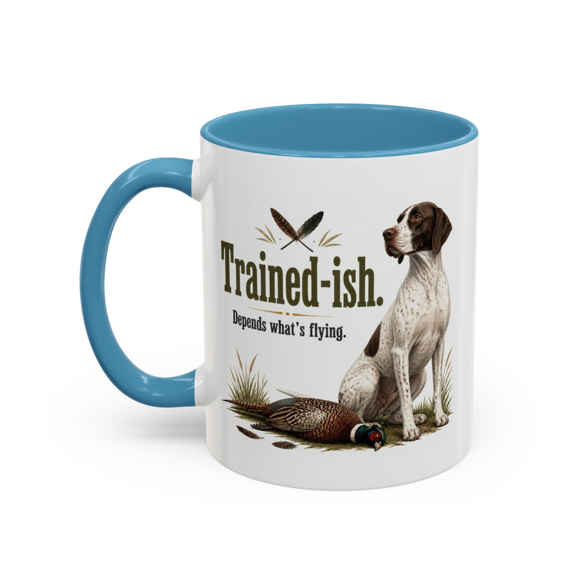 Funny English Pointer Mug - Trained-ish Depends What's Flying, Working Gun Dog Gift, Pheasant Shooting Mug, 11oz