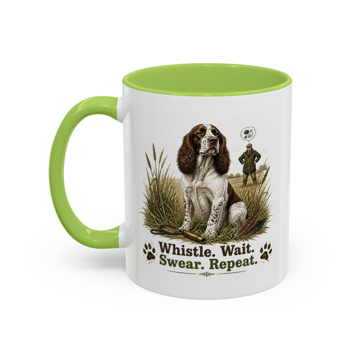 Funny Liver and White Springer Spaniel Mug - Whistle. Wait. Swear. Repeat. Working Gun Dog Gift, Dog Training Mug, 11oz