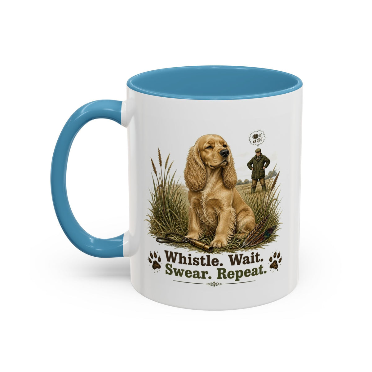 Funny Golden Cocker Spaniel Mug - Whistle. Wait. Swear. Repeat. Working Gun Dog Gift, Dog Training Mug, 11oz
