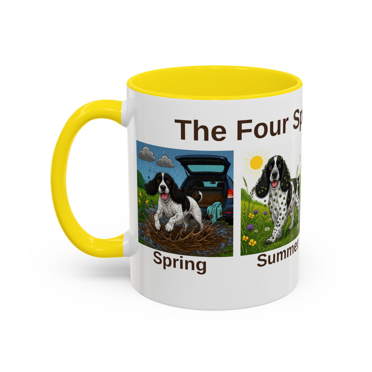 Four Spaniel Seasons Mug - Springer Spaniel - Black & White