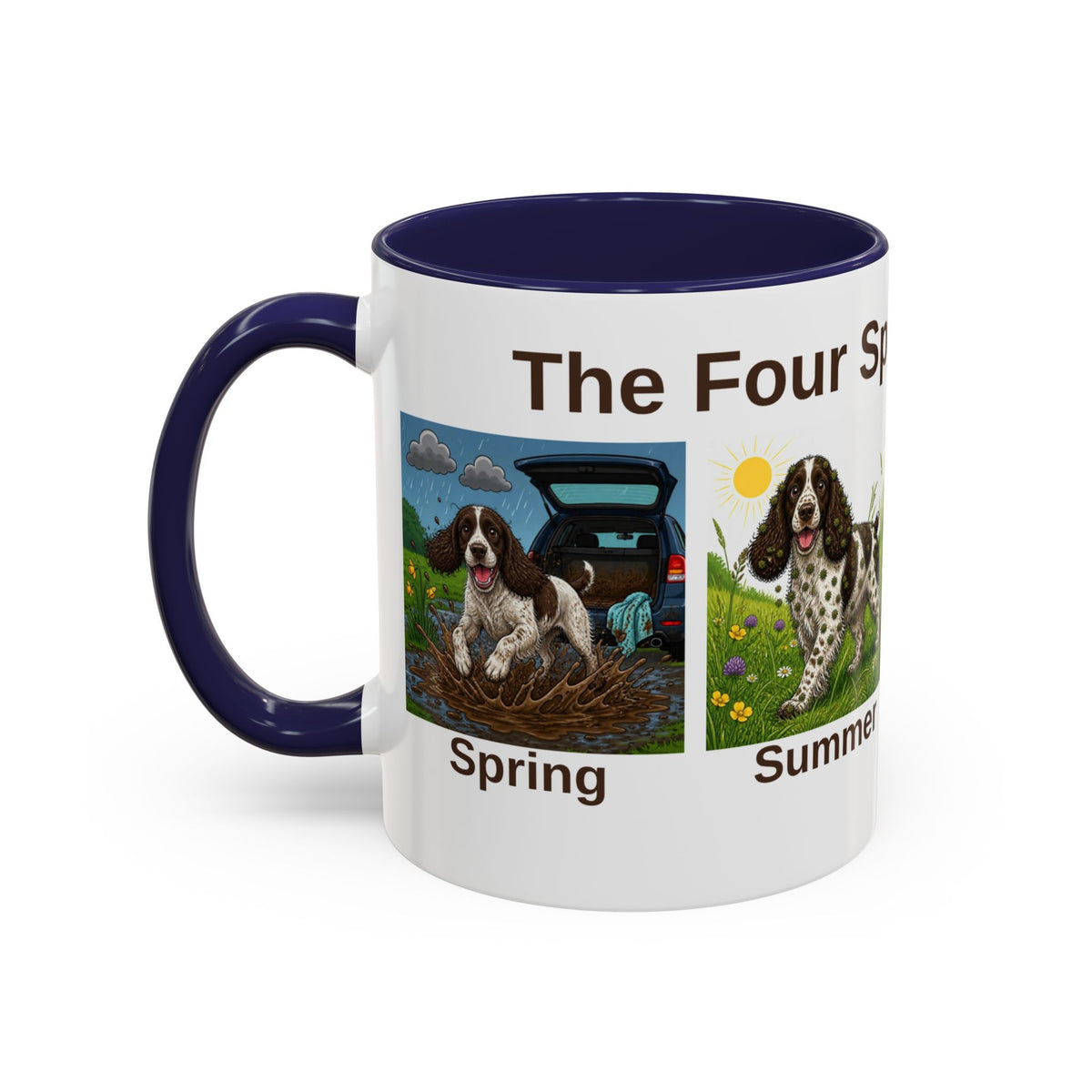 Four Spaniel Seasons Mug - Springer Spaniel - Liver & White