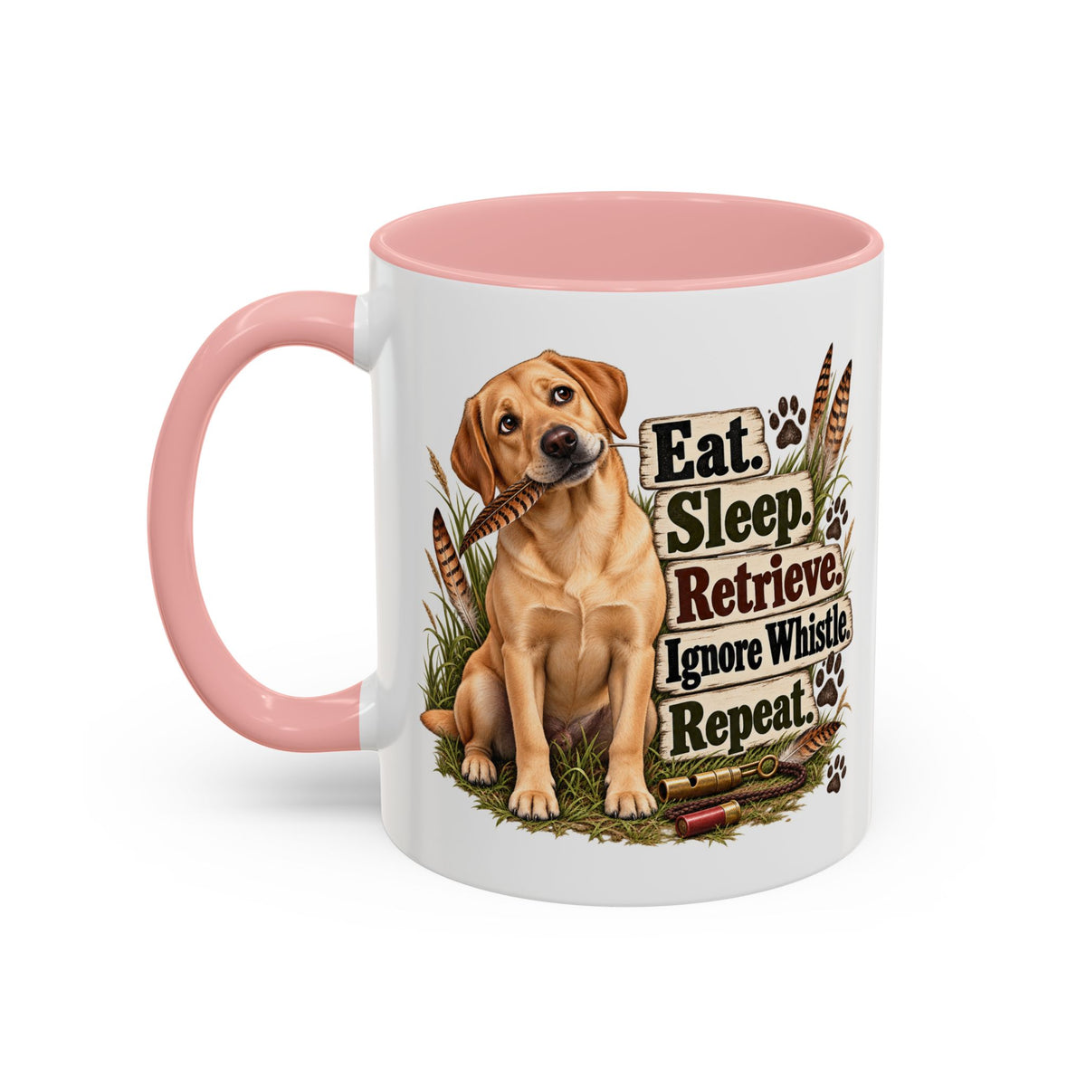 Funny Yellow Labrador Mug - Eat Sleep Retrieve Ignore Whistle Repeat, Gundog Owner Gift, Shooting Dog Lover Coffee Mug, 11oz