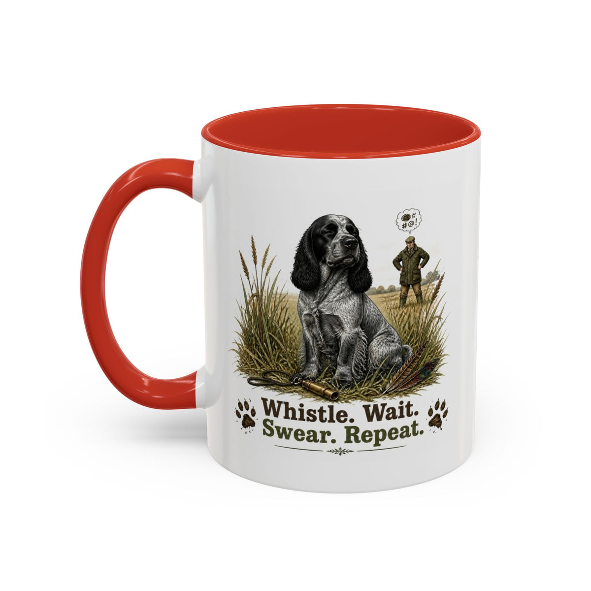 Funny Blue Roan Cocker Spaniel Mug - Whistle. Wait. Swear. Repeat. Working Gun Dog Gift, Dog Training Mug, 11oz