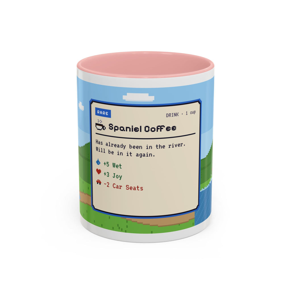 Spaniel Coffee pixel art mug with spaniel paddling in water – view 2