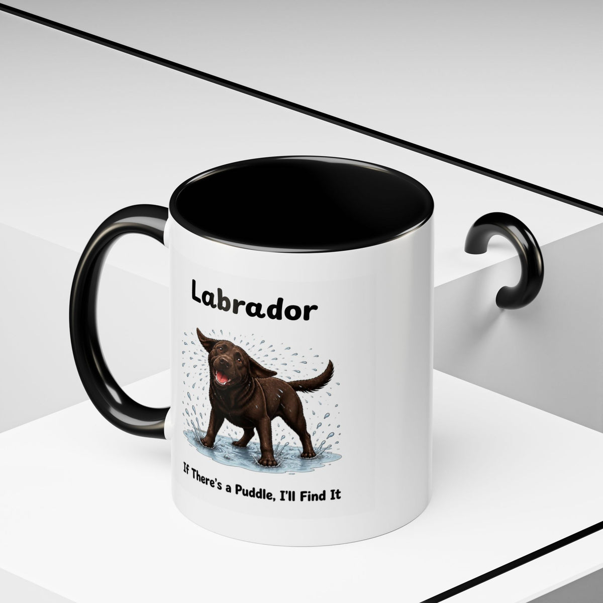 Personalised Chocolate Labrador Mug - If There's a Puddle, I'll Find It - Custom Dog Name, Funny Wet Dog Gift, 11oz