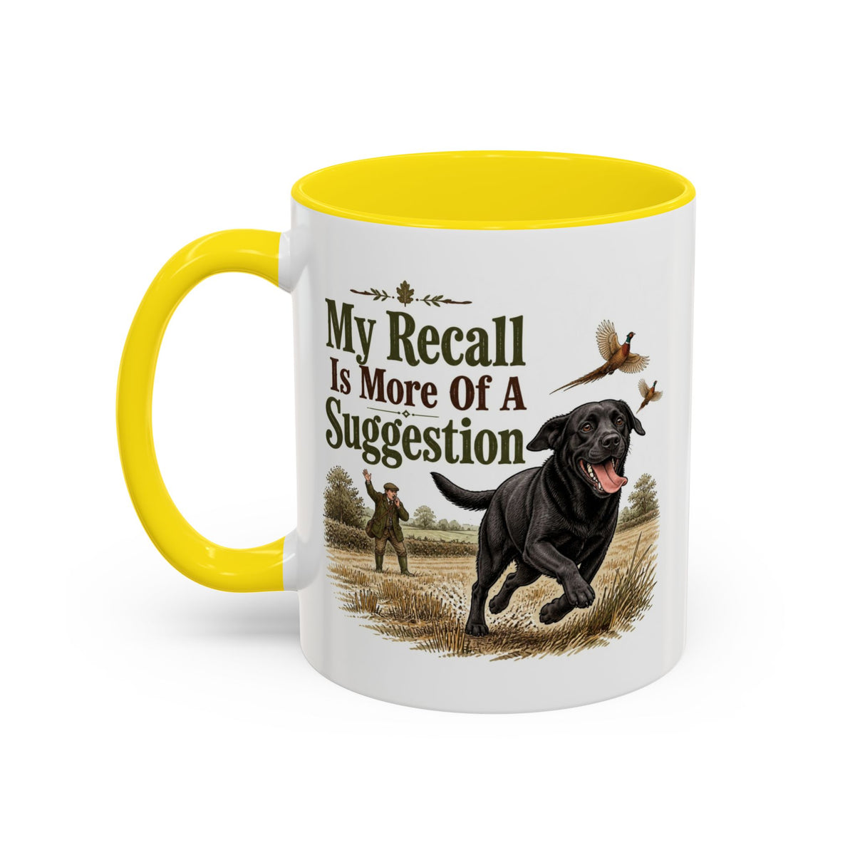 Funny Black Labrador Mug - My Recall Is More Of A Suggestion, Working Gun Dog Gift, Pheasant Shooting Mug, 11oz