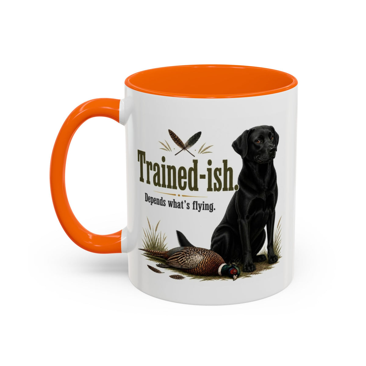 Funny Black Labrador Mug - Trained-ish Depends What's Flying, Working Gun Dog Gift, Pheasant Shooting Mug, 11oz