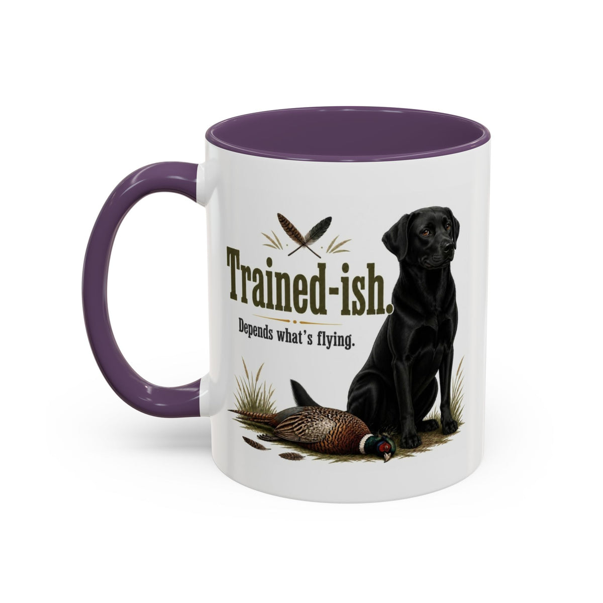 Funny Black Labrador Mug - Trained-ish Depends What's Flying, Working Gun Dog Gift, Pheasant Shooting Mug, 11oz