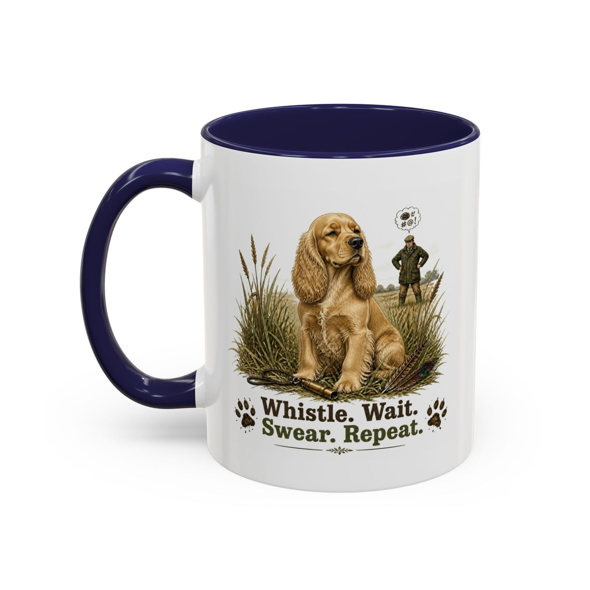 Funny Golden Cocker Spaniel Mug - Whistle. Wait. Swear. Repeat. Working Gun Dog Gift, Dog Training Mug, 11oz