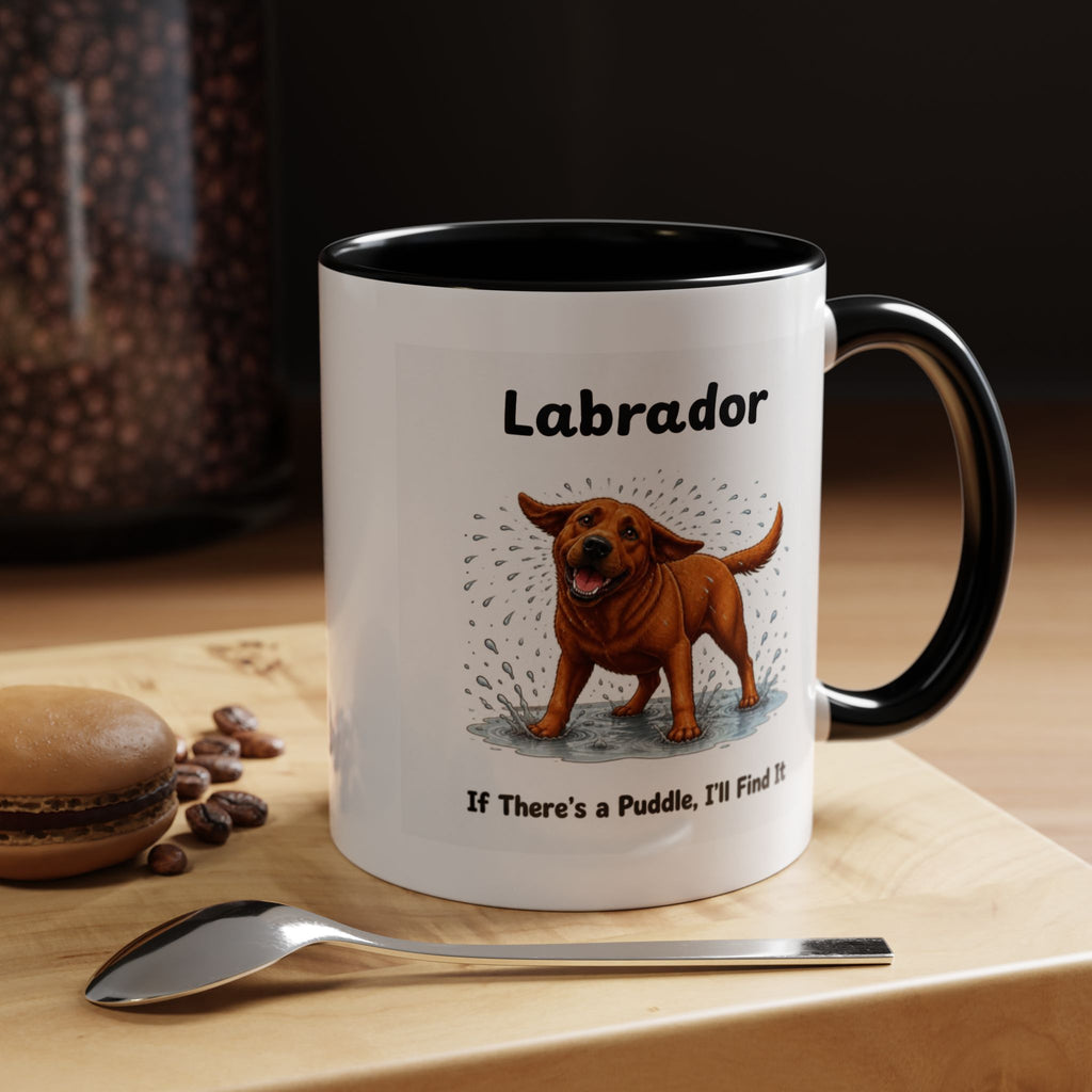 Personalised Fox Red Labrador Mug - If There's a Puddle, I'll Find It - Custom Dog Name, Funny Wet Dog Gift, 11oz