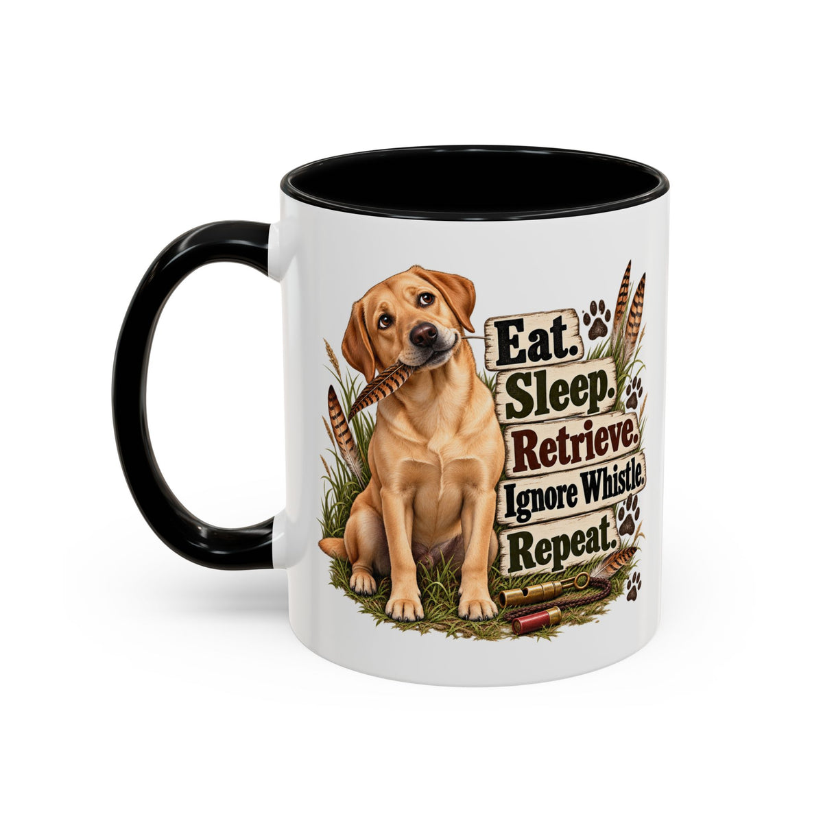 Funny Yellow Labrador Mug - Eat Sleep Retrieve Ignore Whistle Repeat, Gundog Owner Gift, Shooting Dog Lover Coffee Mug, 11oz