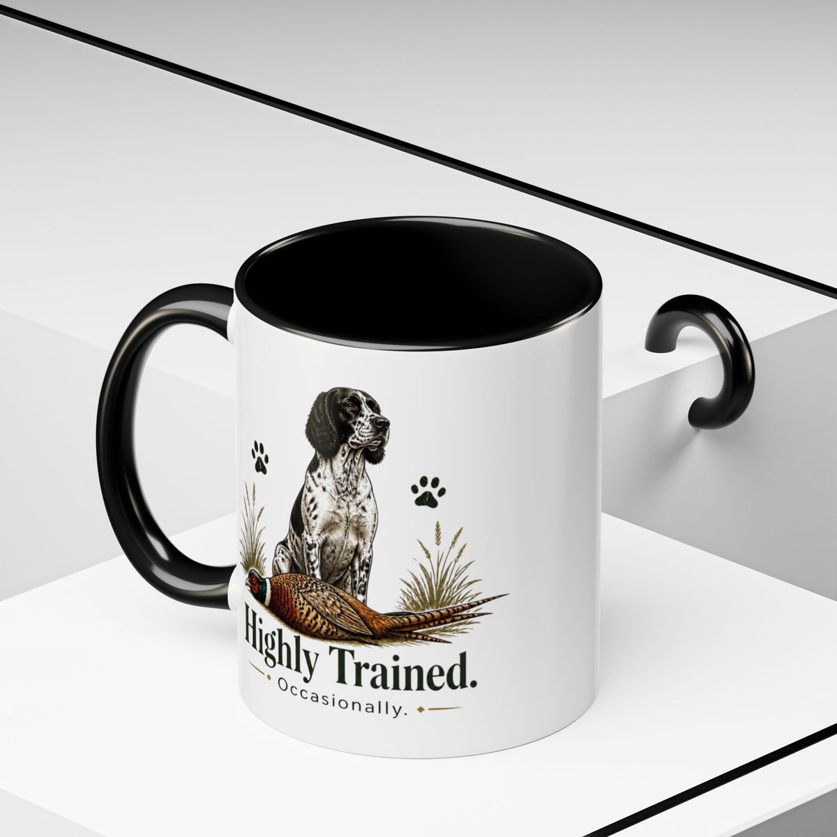 Funny Black and White Springer Spaniel Mug - Highly Trained Occasionally, Gundog Owner Gift, Shooting Dog Lover Coffee Mug, 11oz