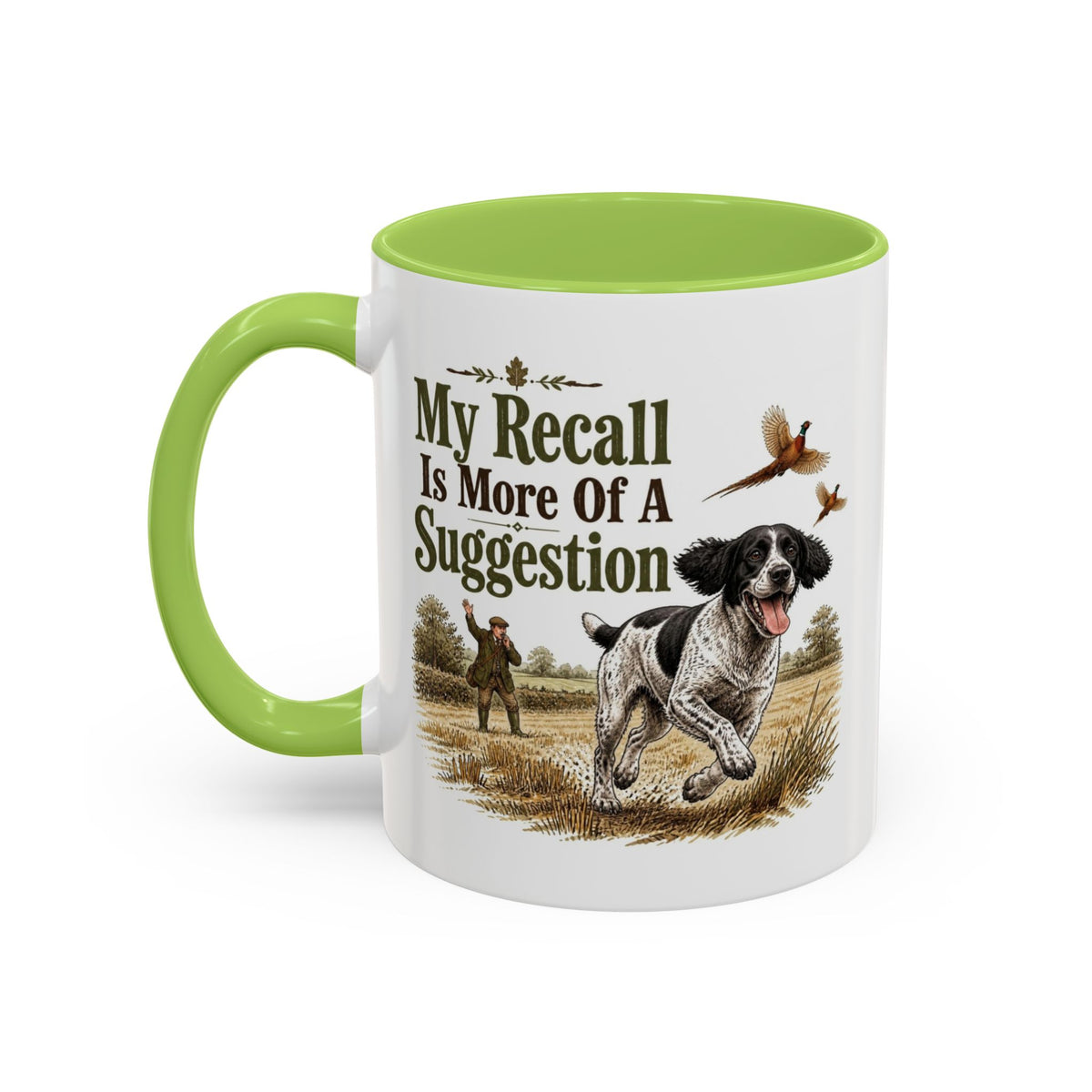 Funny Black and White Springer Spaniel Mug - My Recall Is More Of A Suggestion, Working Gun Dog Gift, Pheasant Shooting Mug, 11oz
