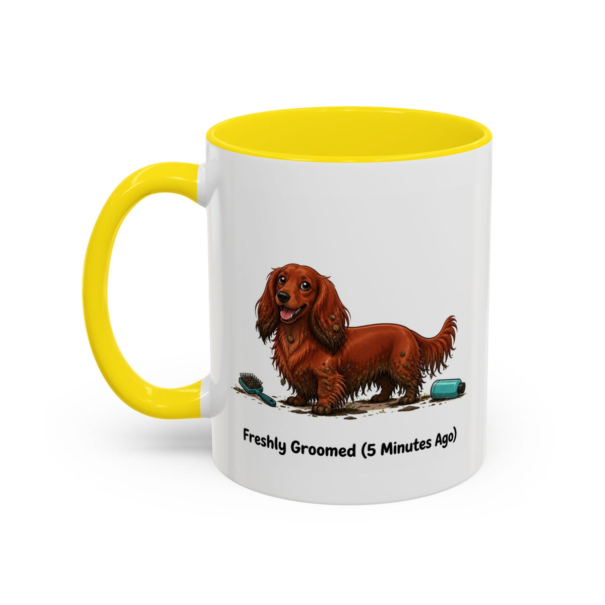 Freshly Groomed Mug - Mini Long Haired Dachshund - Red