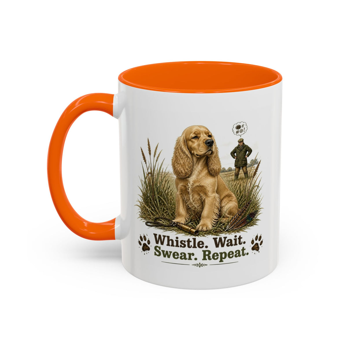 Funny Golden Cocker Spaniel Mug - Whistle. Wait. Swear. Repeat. Working Gun Dog Gift, Dog Training Mug, 11oz