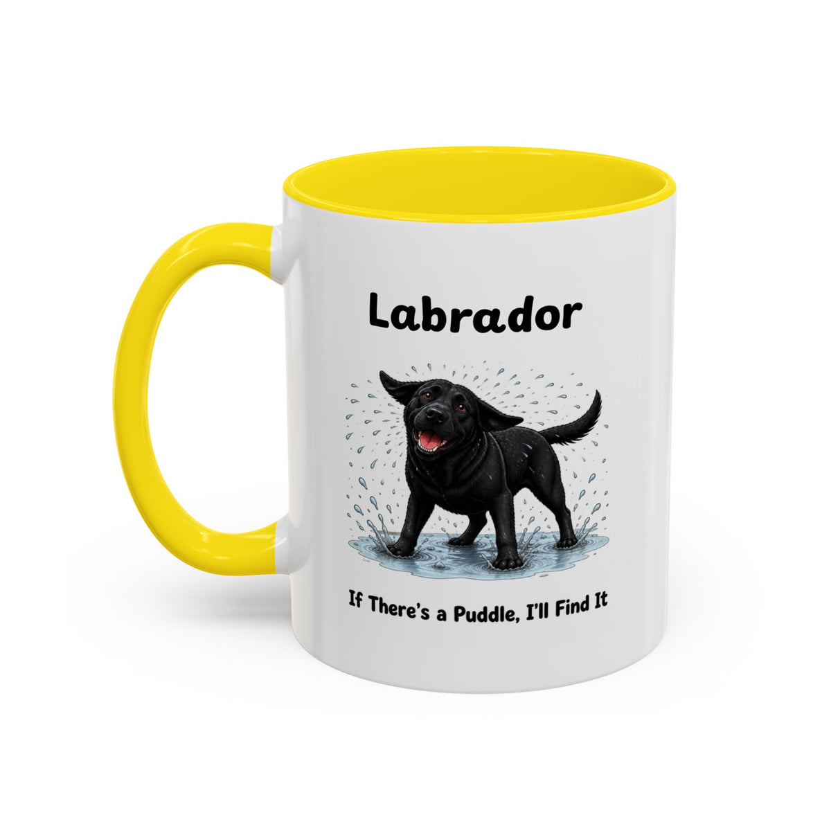 Personalised Black Labrador Mug - If There's a Puddle, I'll Find It - Custom Dog Name, Funny Wet Dog Gift, 11oz