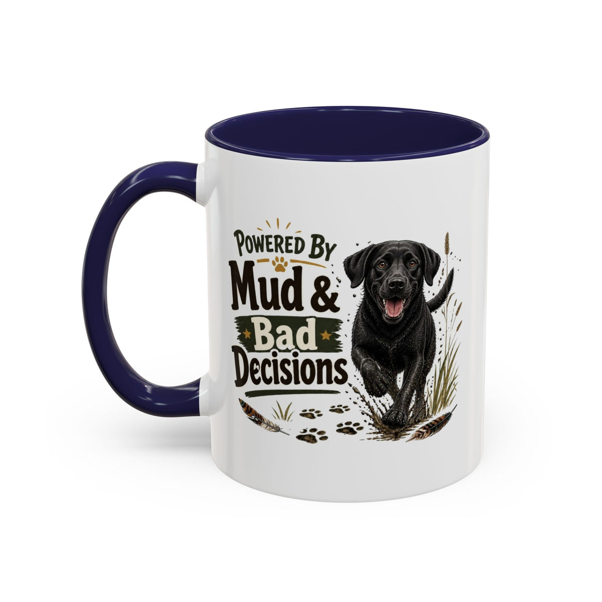 Funny Black Labrador Mug - Powered By Mud & Bad Decisions, Muddy Dog Owner Gift, Gundog Lover Coffee Mug, 11oz