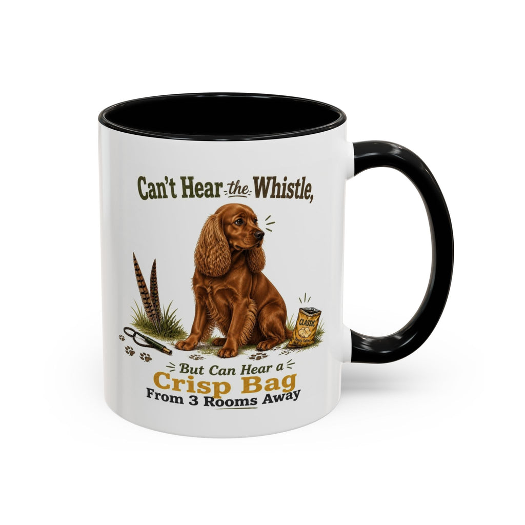 Funny Red Cocker Spaniel Mug - Can't Hear the Whistle But Can Hear a Crisp Bag, Working Gun Dog Gift, Greedy Dog Mug, 11oz