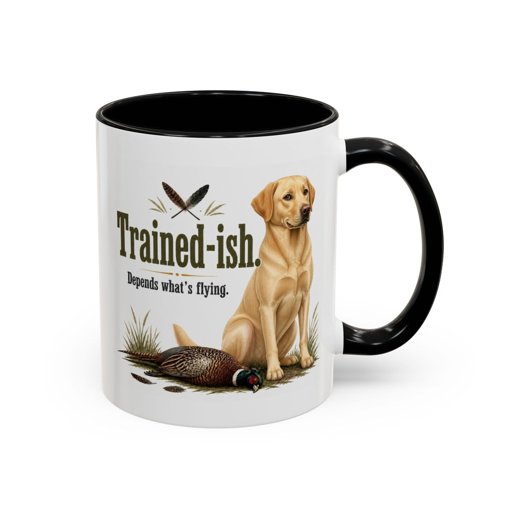 Funny Yellow Labrador Mug - Trained-ish Depends What's Flying, Working Gun Dog Gift, Pheasant Shooting Mug, 11oz