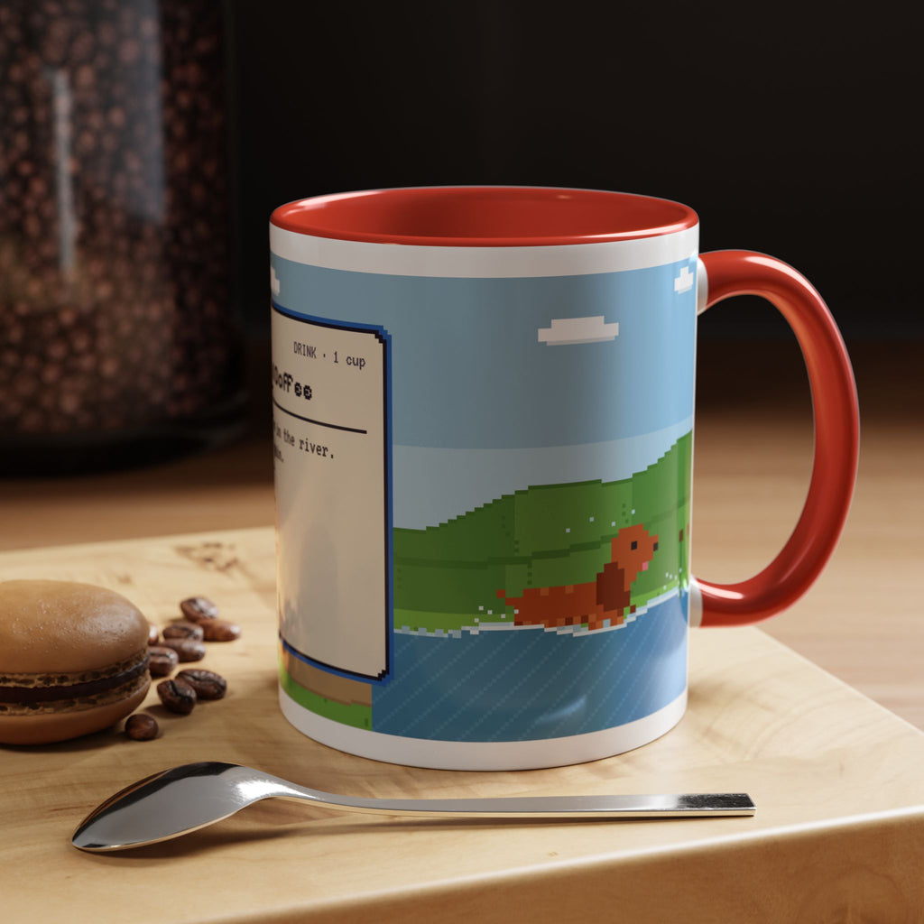 Spaniel Coffee pixel art mug with spaniel paddling in water – view 18