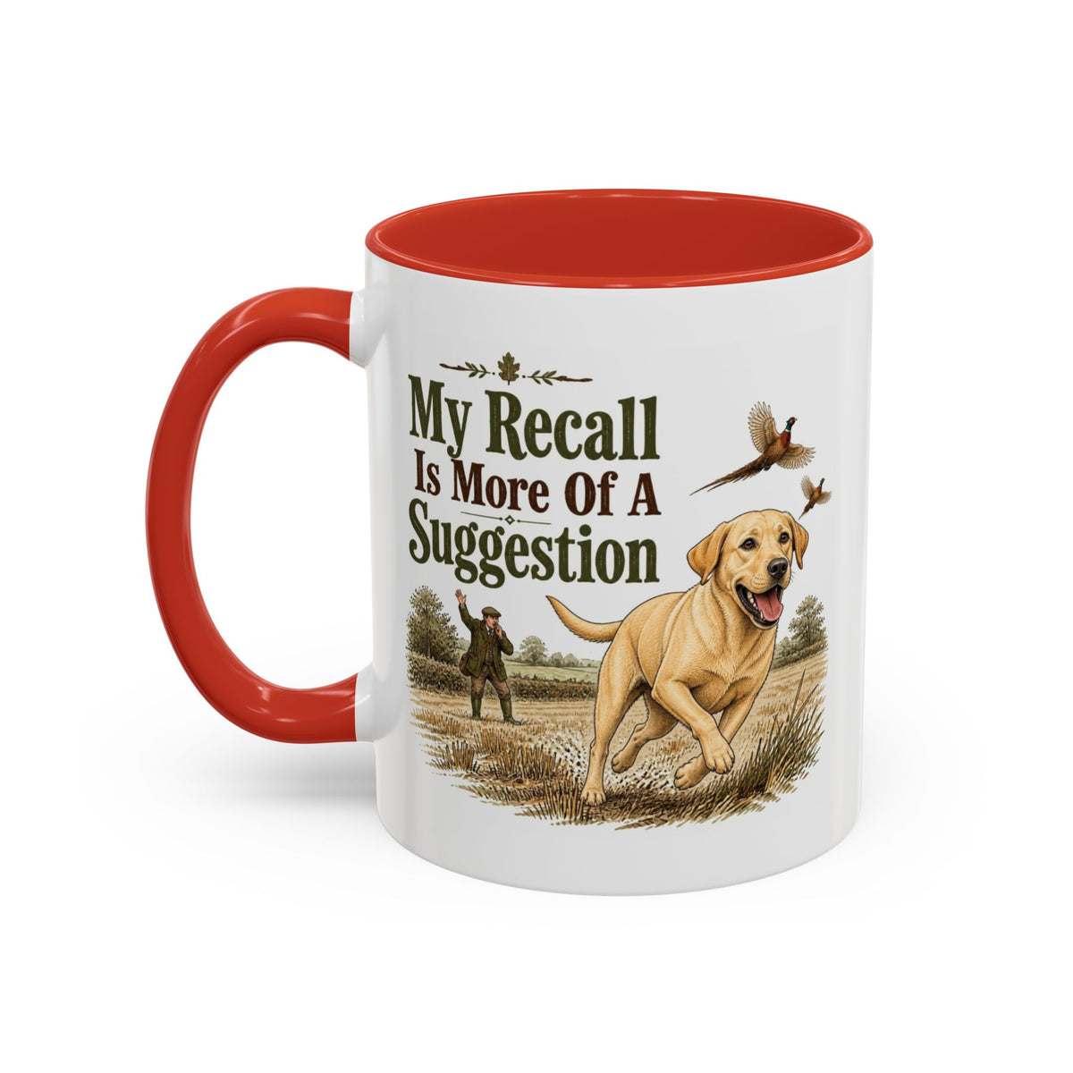 Funny Yellow Labrador Mug - My Recall Is More Of A Suggestion, Working Gun Dog Gift, Pheasant Shooting Mug, 11oz