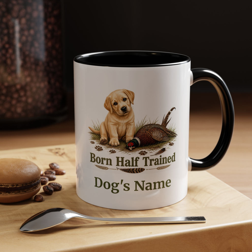 Personalised Yellow Labrador Puppy Mug - Born Half Trained - Custom Dog Name, Pheasant Gun Dog Gift, 11oz