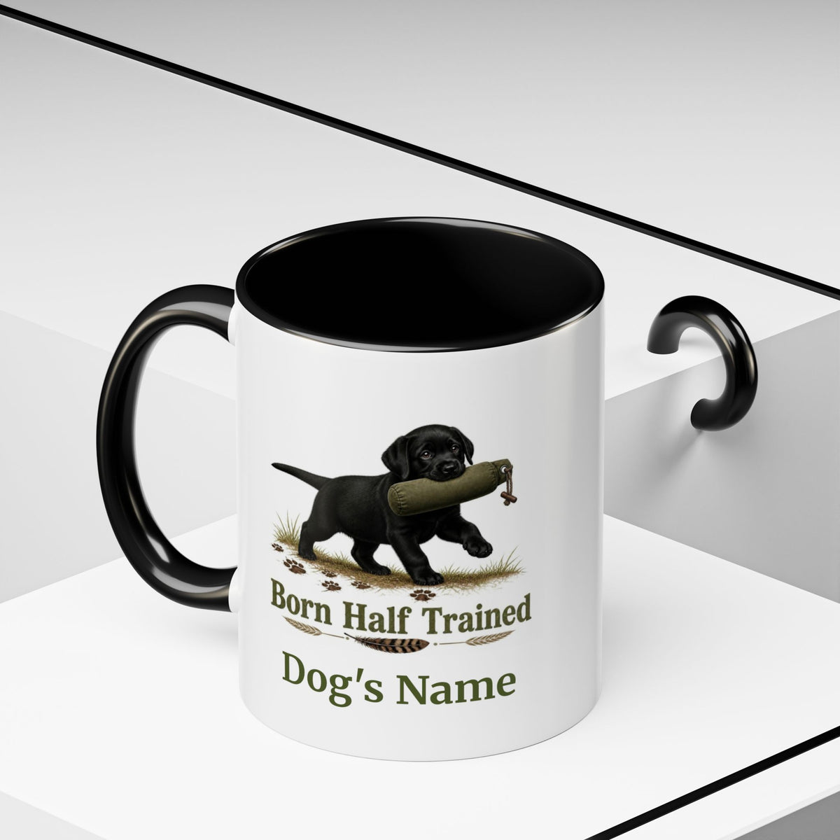 Personalised Black Labrador Puppy Mug - Born Half Trained - Custom Dog Name, Training Dummy Gun Dog Gift, 11oz