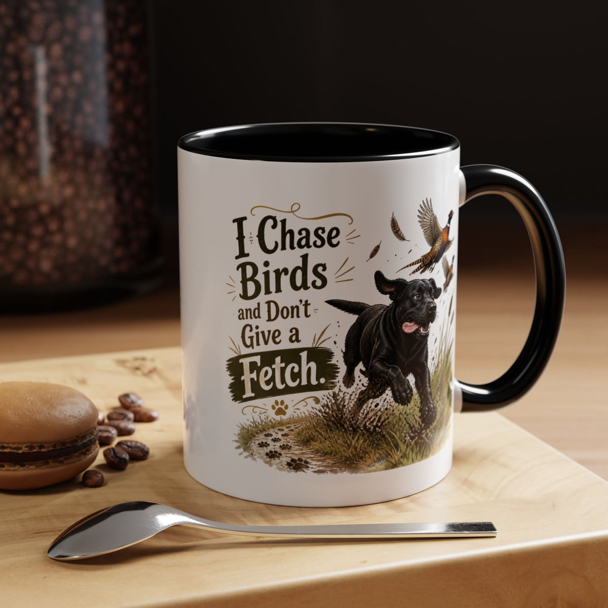 Funny Black Labrador Mug - I Chase Birds and Don't Give a Fetch, Working Gun Dog Gift, Pheasant Shooting Mug, 11oz