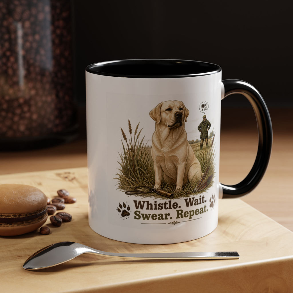 Funny Yellow Labrador Mug - Whistle. Wait. Swear. Repeat. Working Gun Dog Gift, Dog Training Mug, 11oz