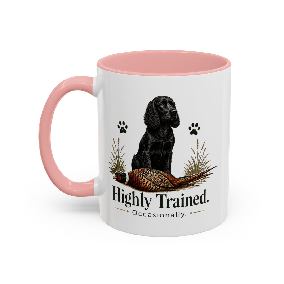 Funny Black Cocker Spaniel Mug - Highly Trained Occasionally, Gundog Owner Gift, Shooting Dog Lover Coffee Mug, 11oz