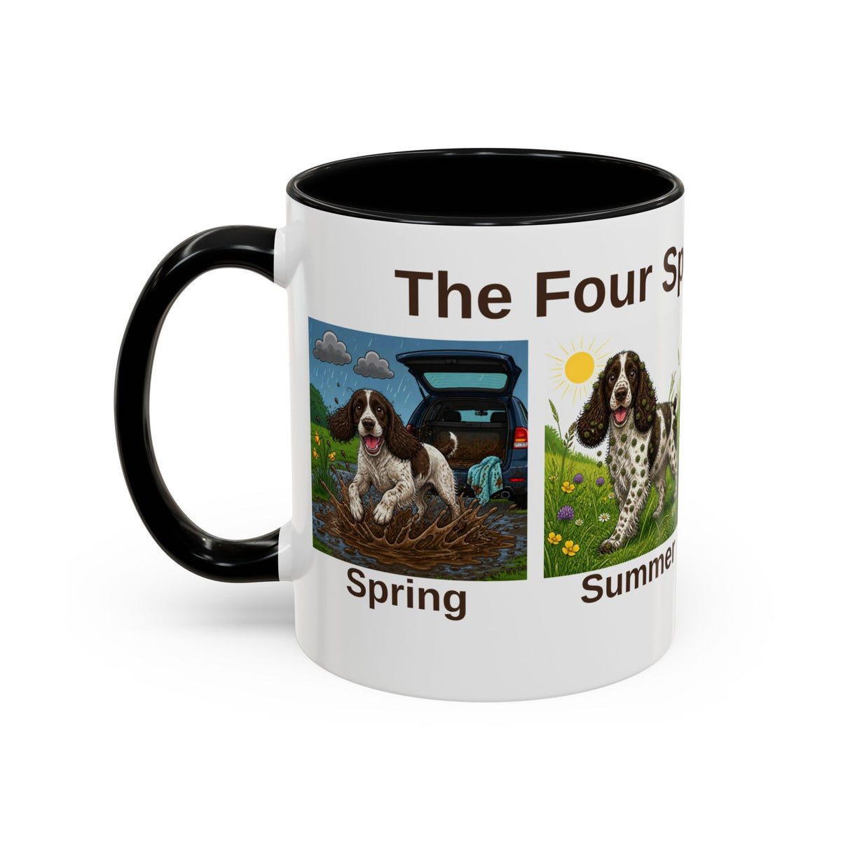 Four Spaniel Seasons Mug - Springer Spaniel - Liver & White