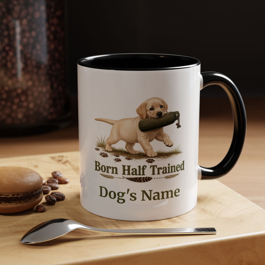 Personalised Yellow Labrador Puppy Mug - Born Half Trained - Custom Dog Name, Training Dummy Gun Dog Gift, 11oz