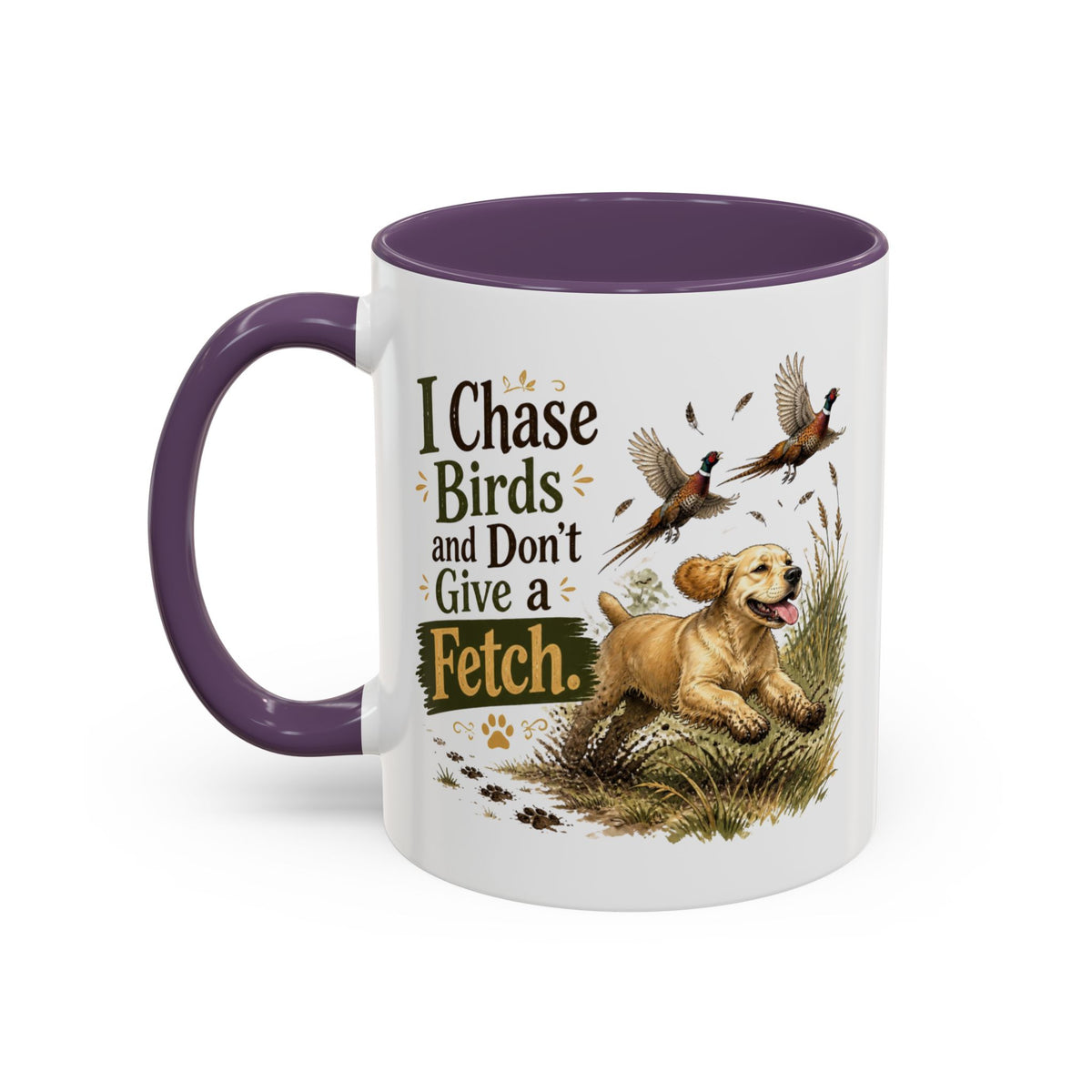 Funny Golden Cocker Spaniel Mug - I Chase Birds and Don't Give a Fetch, Working Gun Dog Gift, Pheasant Shooting Mug, 11oz