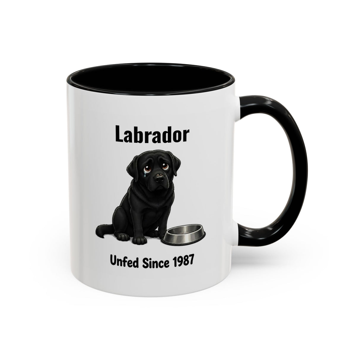 Personalised Black Labrador Mug - Unfed Since 1987 - Custom Dog Name, Funny Greedy Lab Gift, 11oz