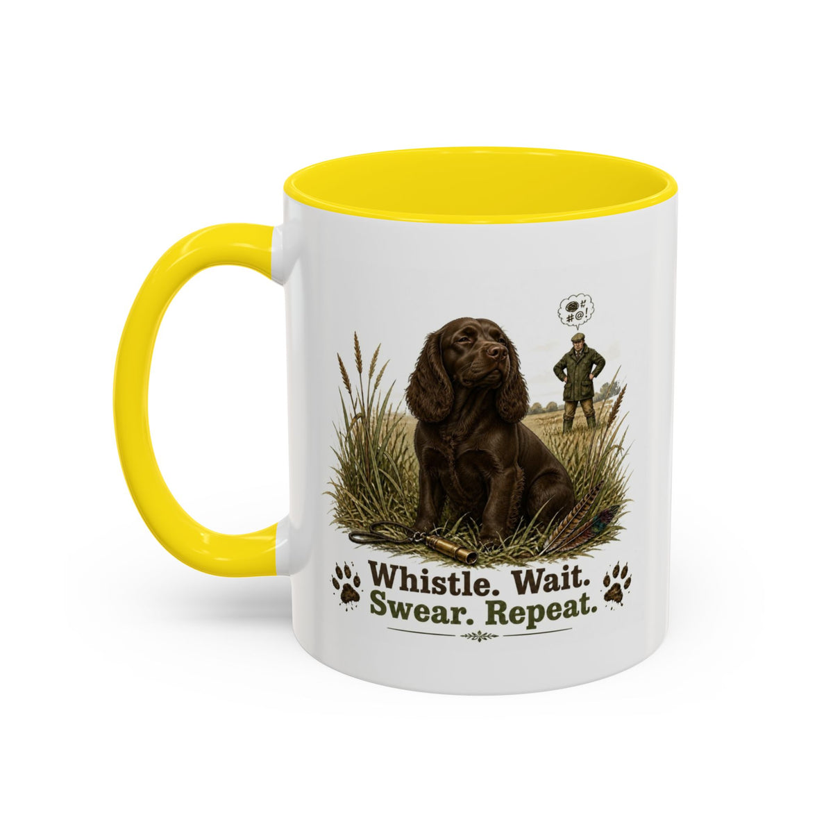 Funny Chocolate Cocker Spaniel Mug - Whistle. Wait. Swear. Repeat. Working Gun Dog Gift, Dog Training Mug, 11oz