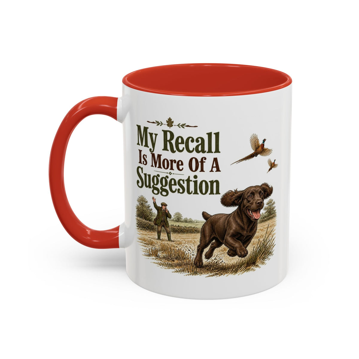 Funny Chocolate Cocker Spaniel Mug - My Recall Is More Of A Suggestion, Working Gun Dog Gift, Pheasant Shooting Mug, 11oz