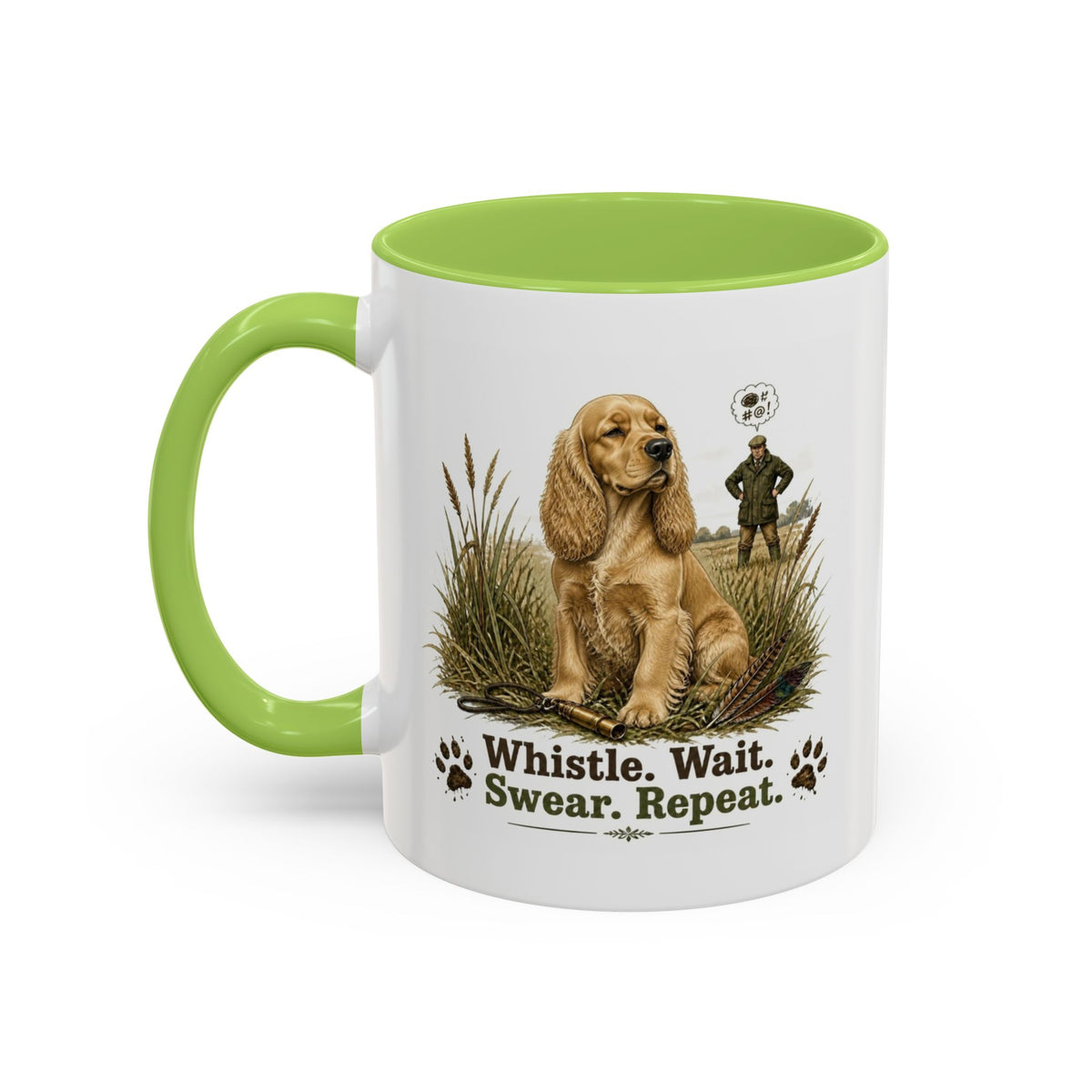 Funny Golden Cocker Spaniel Mug - Whistle. Wait. Swear. Repeat. Working Gun Dog Gift, Dog Training Mug, 11oz