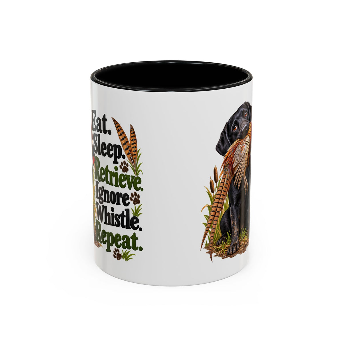 Funny Black Labrador Mug - Eat Sleep Retrieve Ignore Whistle Repeat, Gundog Owner Gift, Shooting Dog Lover Coffee Mug, 11oz